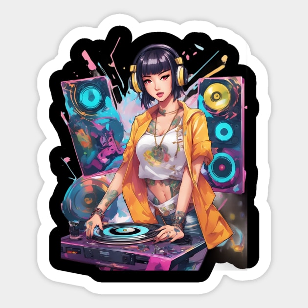 Rhythmic DJ Techno Trance Party Girl Sticker by animegirlnft